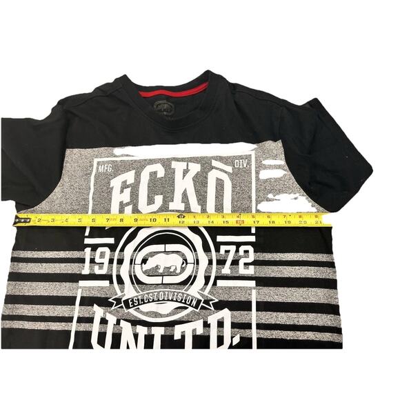Ecko Unltd Shirt Men's Large Rhino Black Gray Striped OG Box Logo Streetwear - Picture 3 of 8